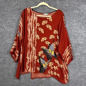 CITRON Santa Monica Butterfly Print Kimono Sleeve Top Rust Orange top size XL‎